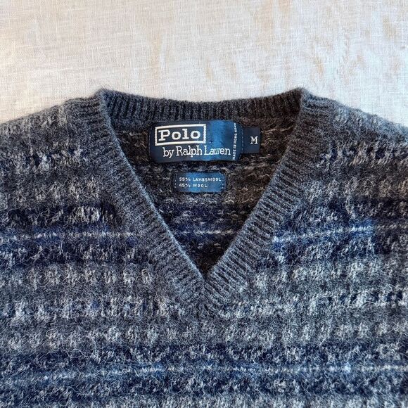 Ralph Lauren Blue Label c. 1990s Wool Fair Isle Sweater Vest Gunmetal Gray | M - Picture 5 of 5